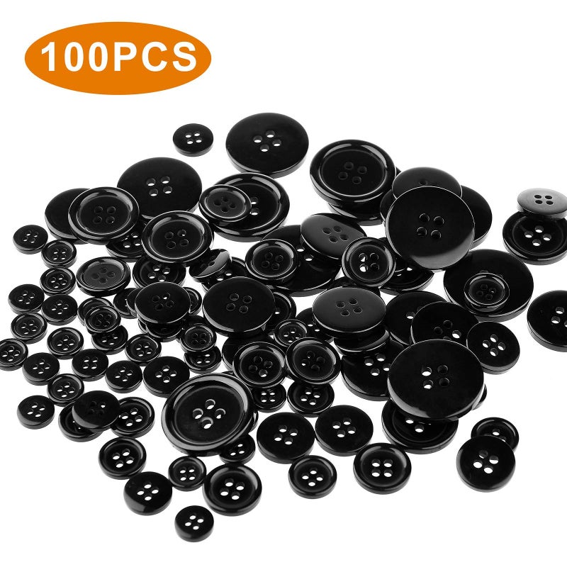 ONEHERE 100 Pcs Premium Mixed Resin Sewing Buttons  ONEHERE Eco-Friendly 4-Hole Craft Buttons  5 Sizes of Black Buttons Suitable for Sewing  DIY and Holiday Decoration(Black) - Image 2